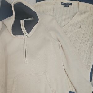 Ralph Lauren Cream Cable V-Neck Sweater and Cream Half-Zip Hoodie Set